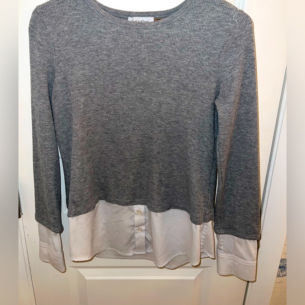 Calvin Klein Gray and White Layered Blouse